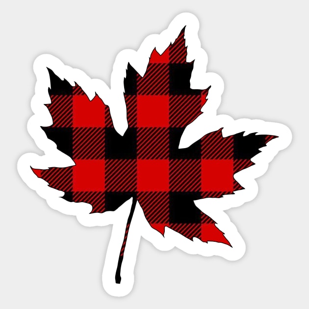 Red Plaid Maple Leaf Sticker by ACGraphics